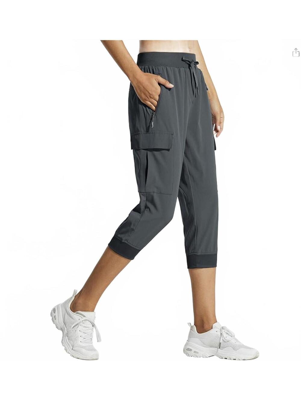 Libin Women's Gray Cargo Joggers Lightweight Quick Dry Hiking Capri Pants